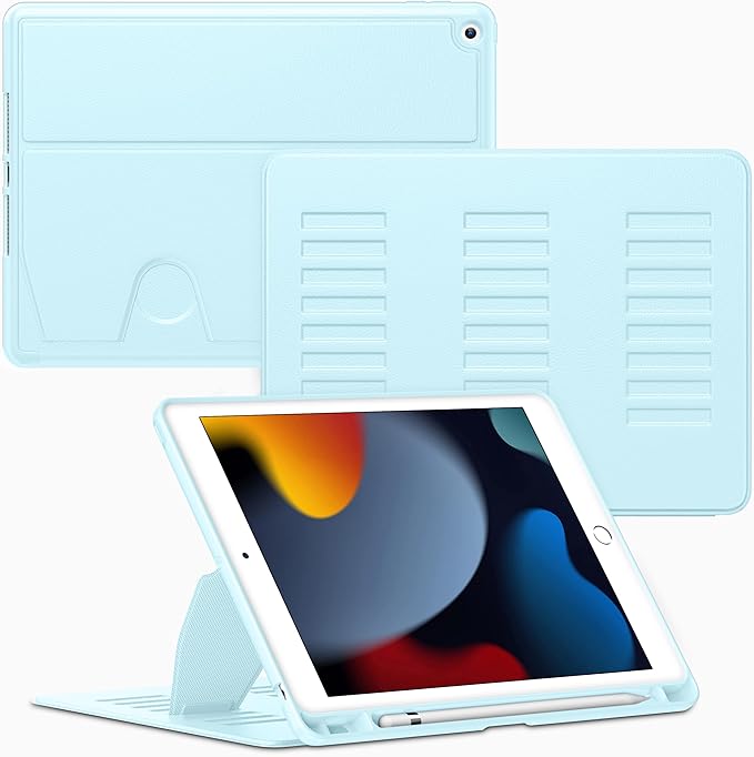 VIKESI Case for iPad 9th / 8th / 7th Generation 10.2 inch (2021/2020/2019 Released)Multiple Angles Magnetic Stand CoverShockproof BackPencil Holderand Auto Sleep/WakeIce Blue