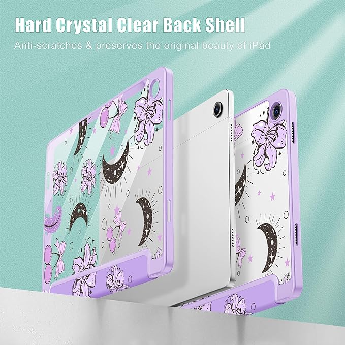 Tuiklol for Samsung Galaxy Tab A9+ Tablet 11” / A9+ Plus 2024 2023Buit-in S-Pen Holder with Clear Protective Cover Transparent Back Shell Auto Wake/Sleep Samsung Tab A9 Plus CoverPurple Flower