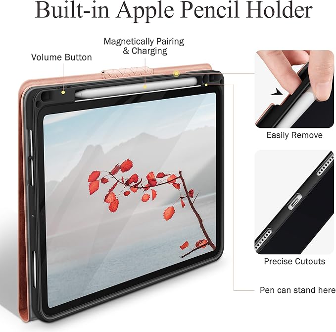 auaua Case for iPad Air 11 Inch M4/M3/M2 (2026/2025/2024) iPad Air 5th/4th Generation (2022/2020) with Pencil Holder Auto Sleep/Wake Adjustable Angle (Pink)