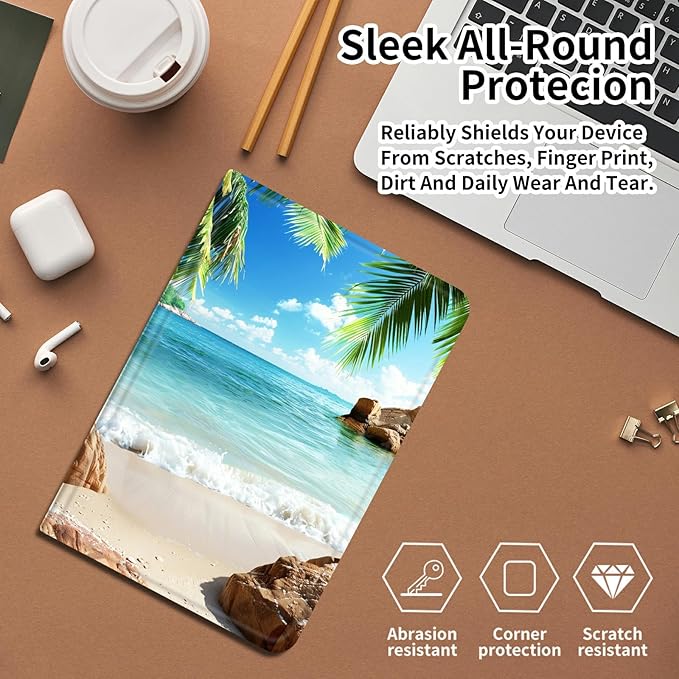 DIGTIALLL Case for Amazon Kindle Fire HD 10 &amp 10 Plus Tablet (11th Generation 2021 Release) 10.1 PU Leather Smart Protective Cover with Auto Sleep/WakeBeach Palm Trees