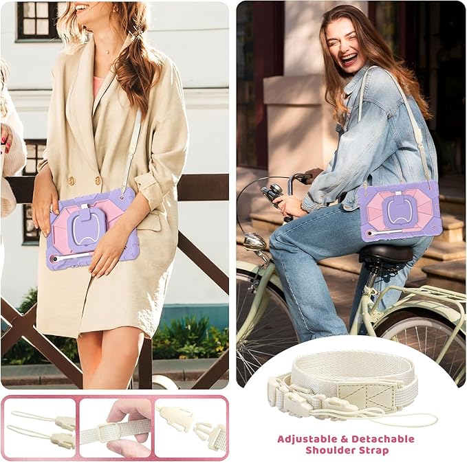 DreamerX for Samsung Galaxy Tab S10 Lite / S10 FE / S9 FE 10.9 Inch Case Samsung Tab S9 11 Inch Protective Cover Heavy Duty Shockproof Rugged Case with 360 Rotating Stand Shoulder Strap Purple Rose