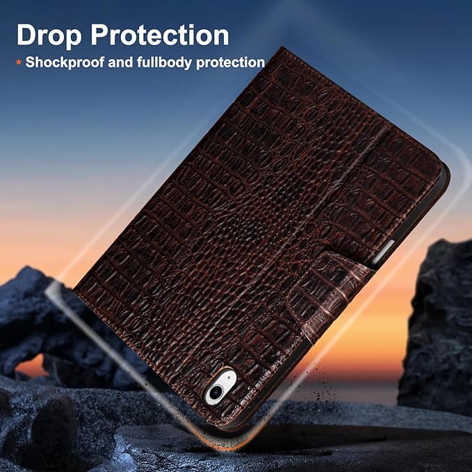 Gexmil Leather Case for iPad (A16) 11th Generation 11 Inch 2025 iPad 10th Generation 10.9 Inch 2022Protective Cover with Pencil HolderMagnetic ClosureAuto Sleep/WakeBrown Crocodile