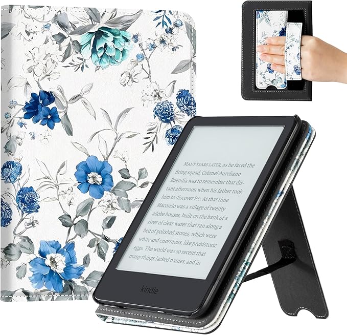 CoBak Case for 6 Tablet Reader - PU Leather Smart Cover with Auto Sleep/Wake &amp Hand Strap not Compatible with Kobo ClaraBlue Blossom