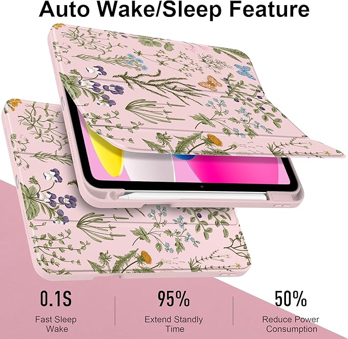 DONGKE Case for iPad (A16) 11th Generation 11 inch 2025 &amp iPad 10th Gen 10.9 inch 2022 [Built-in Pencil Holder] Clear Acrylic Back Trifold Stand Smart Cover Auto Sleep/Wake Wildflower &amp But