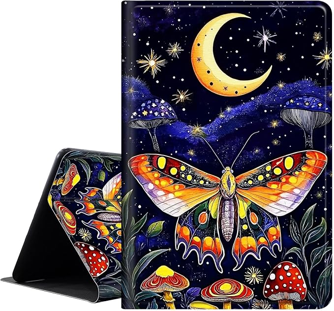Case for All-New 7 Kindle Paperwhite 12th Gen 2024 &amp Kindle Colorsoft Signature EditionPU Leather Cover with Auto Sleep Wake FeatureMoon Butterfly Night