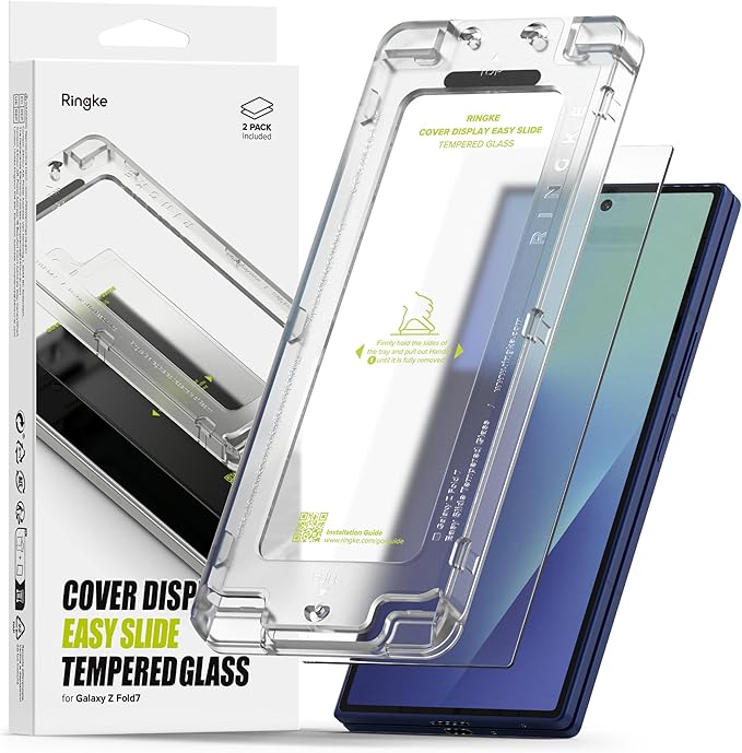 Ringke Cover Display Easy Slide [Super Easy to Install] Compatible with Samsung Galaxy Z Fold 7 Screen Protector for the Outer Display Case Friendly Shatterproof Front Tempered Glass - 2 Pack