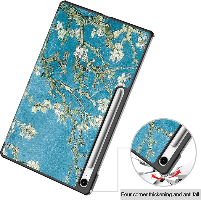Case for Samsung Galaxy Tab S10 FE+ Plus 13.1 inch 2025 (Model: SM-X620/SM-X626B)Tri-Fold Stand Smart PU Leather Hard Back Shockproof Cover with Auto Wake/Sleep Almond Blossom Flower