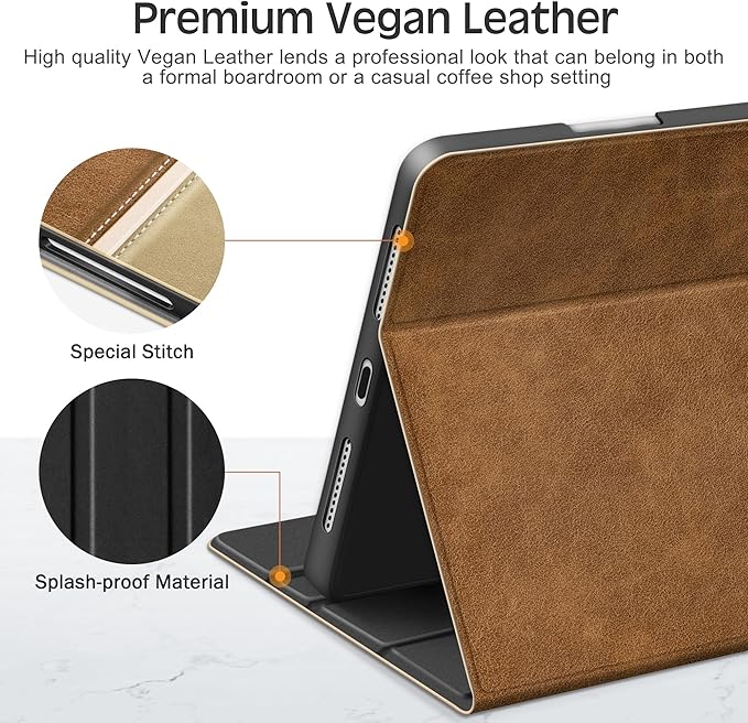 KingBlanc Case for iPad mini 7 (A17 Pro) iPad mini 7th/6th Generation (2024/2021 8.3 inch) with Pencil Holder Vegan Leather Stand Cover Auto Sleep/Wake Adjustable Viewing/Drawing Angle Beige