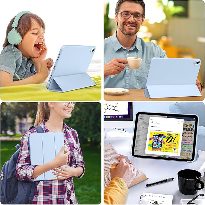KENKE for iPad A16 11th Generation Case (11 Inch 2025 Release) iPad 10th Generation Case 10.9 Inch 2022 Without Pencil Holder Slim Trifold Stand Protective Cover with Soft TPU Back Sky Blue