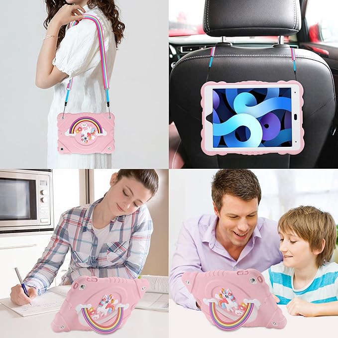 XZC Case for iPad 9th/8th/7th Generation 2021/2020/2019(10.2 inch) Unicorn Cute Cover Heavy Duty Shockproof Protective Case with Built-in Stand Strap for Kids Girls Women (Pink)