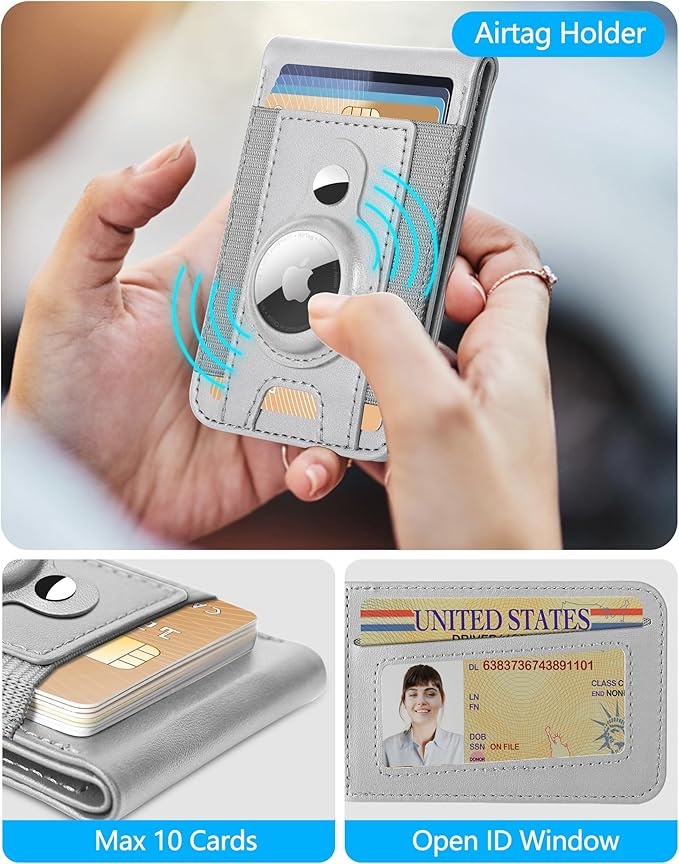 ExtreLife for Magsafe Wallet with Airtag Holder Magnetic Wallet for iPhone 17/16/15/14/13/12 Series 9-Card Holder Open ID Window Adjustable Stand RFID Blocking Grey