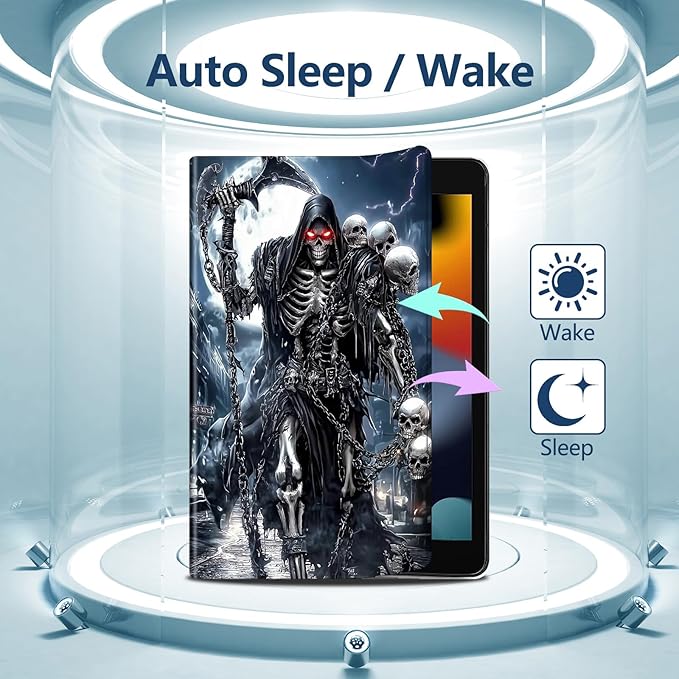 Case for All-New Amazon Kindle Fire HD 10 &amp 10 Plus Tablet (13th/11th Generation 2023/2021 Release) 10.1 PU Leather Slim Stand Smart Cover with Auto Sleep/Wake Grim Skulls Reaper