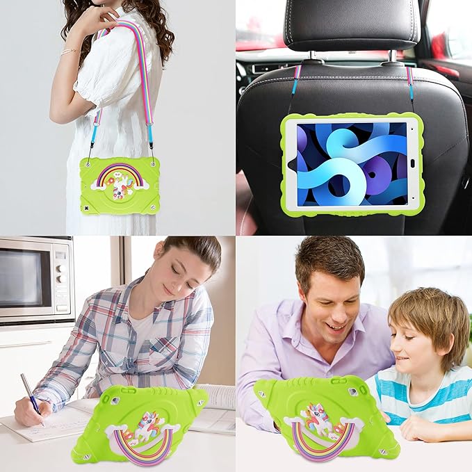 XZC Case for iPad 9th/8th/7th Generation 2021/2020/2019(10.2 inch) Unicorn Cute Cover Heavy Duty Shockproof Protective Case with Built-in Stand Strap for Kids Girls Women (Green)