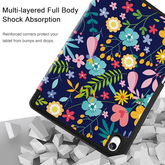 DONGKE Case for Samsung Galaxy Tab S11 5G 11 2025 Model (SM-X730/X736B) Slim Lightweight Trifold Stand Cover with S Pen Holder Auto Sleep/Wake Soft TPU Shockproof Back Beautiful Flowers