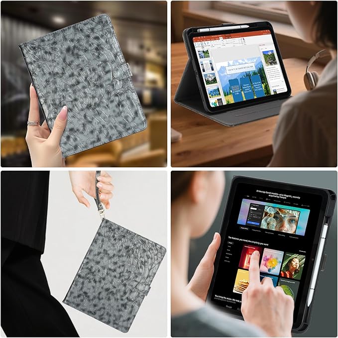 Elegant Case for Samsung Galaxy Tab A9 Plus 11 Inch 2023（Model: SM-X210/X216/X218） Premium Leather Crocodile Cover | Stand | Card Pockets| Wrist Strap| S Pen Holder (Dark Grey)