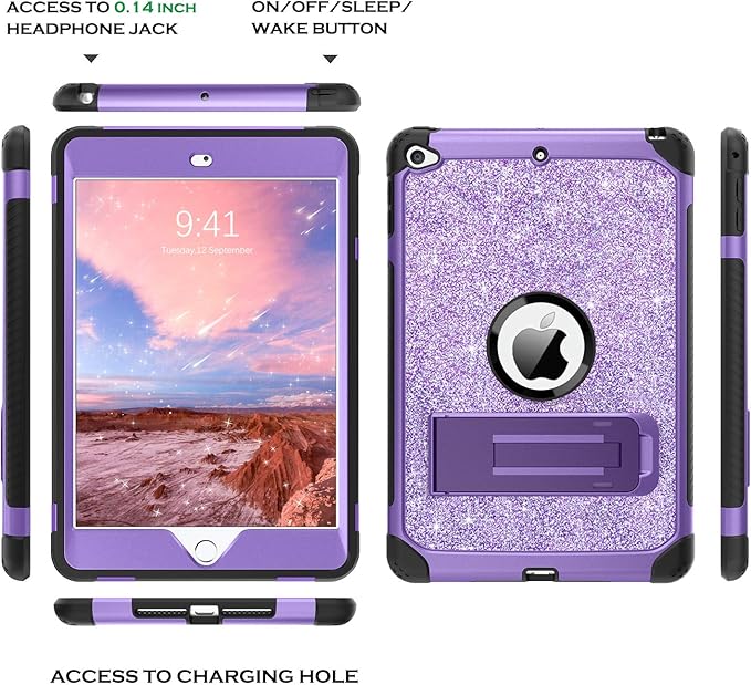 YINLAI for iPad mini 5 CaseiPad mini 4 Case Glitter Bling Kickstand Kids Girls Women Heavy Duty Shockproof Protective Sparkly Tablet Cover for iPad mini 5th Gen/Mini 4th Generation 7.9 InchPurple