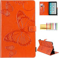 Wallet Case for Fire HD 10 (9th/7th/5th Generation 2019/2017/2015) Techcircle Butterflies Embossed Stand Folding Cover with Card/Cash Holder for Amazon Fire HD 10.1 Tablet Auto Sleep/Wake Orange