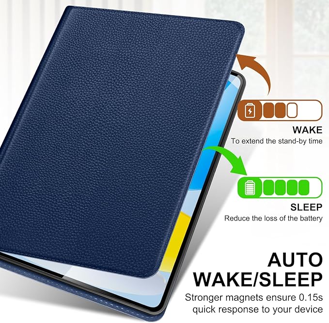 Genuine Leather Case for iPad 11th Gen 11 (2025/A16) &amp 10th Gen 10.9 (2022) | Slim Protective Cover with Adjustable Stand Auto Wake/Sleep Premium Leather | Blue