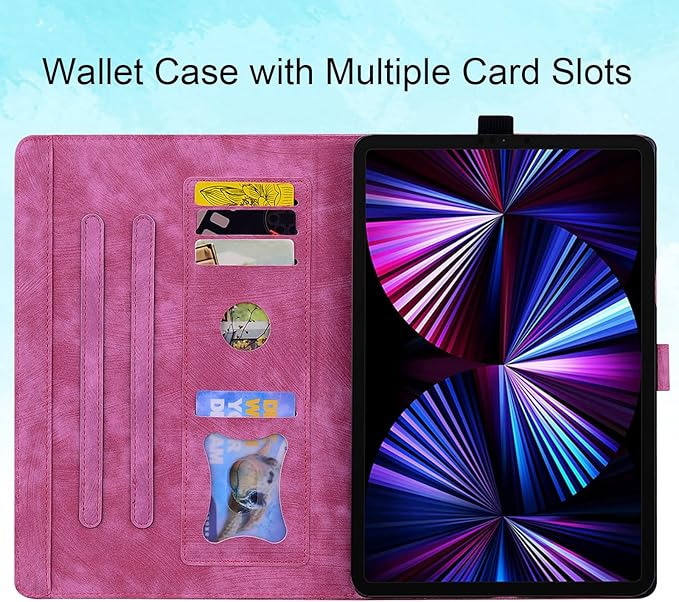 Case for Samsung Galaxy Tab S10 FE+/S10 FE Plus 13.1 Inch 2025 (SM-X620/SM-X626B) with Pencil Holder/Pockets Folio Stand Embossed Cherry Blossom PU Leather Magnetic Wallet Cover Rose Cat