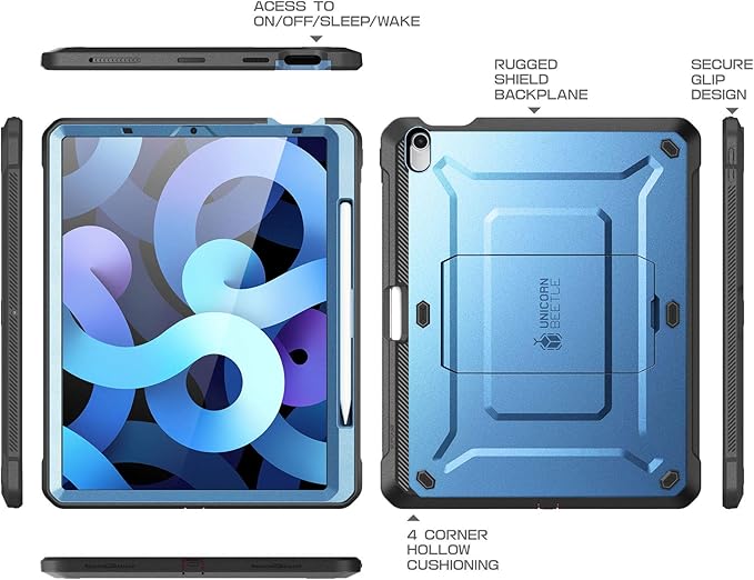 SUPCASE Unicorn Beetle Pro Series Case Designed for iPad Air 4 (2020) 10.9 Inch with Pencil Holder &amp Built-in Screen Protector Full-Body Rugged Heavy Duty Case (Slate Blue)