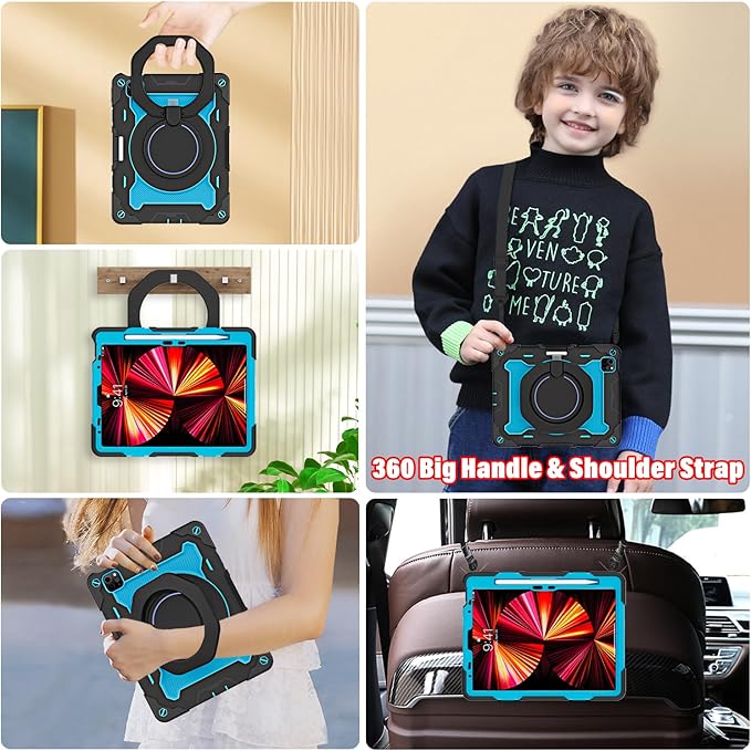 ROISKIN for iPad Air 11 inch M4/M3/M2 Case iPad Pro 11 inch 4th/3rd/2nd/1st GenerationiPad Air 5th/4th 10.9 inch CaseHeavy Duty Shockproof with 360 Stand Handle Shoulder Strap Pen Holder for Kids