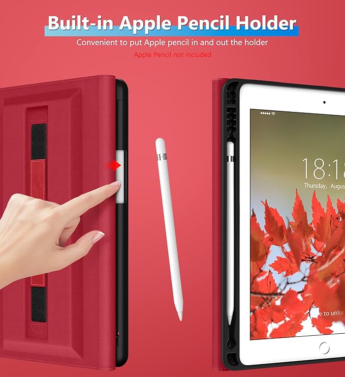 DTTO Rotating Case for iPad 6th / 5th Generation 9.7 Inch 2018/2017 iPad Air 2 / Air 1 Case 360 Degree Swiveling Premium Leather Folio Stand Cover with Pencil Holder - Auto Wake/Sleep Red