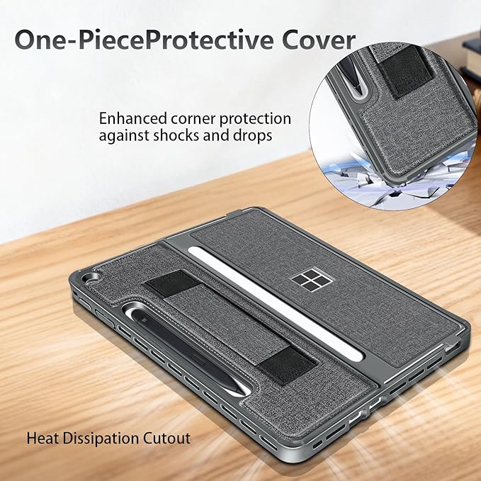 Protective Case for Microsoft Surface Pro 12 inch 2025 | Fall-Resistant Cover with Hand Strap | Compatible with Built-in Kickstand &amp Magnetic Slim Pen Storage &amp Type Cover Keyboard | Gray