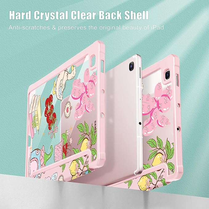 Mektron Case for Samsung Galaxy Tab S6 Lite 10.4 Inch 2024/2022/2020 with S Pen Holder Multi-Angle Viewing with Shockproof Cover Clear Shell + Trifold Stand + Auto Wake/Sleep Y2K Clipart