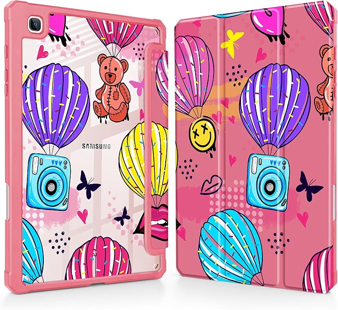 Mektron Case for Samsung Galaxy Tab S6 Lite 10.4 Inch 2024/2022/2020 with S Pen Holder Multi-Angle Viewing with Shockproof Cover Clear Shell + Trifold Stand + Auto Wake/Sleep Hand Drawn Graffiti