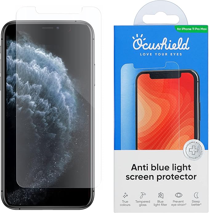 Ocushield Anti Blue Light Tempered Glass Screen Protector for iPhone 11 Pro Max | iPhone XS Max - Protect Your Eyes Reduce Migraines &amp Improve Sleep