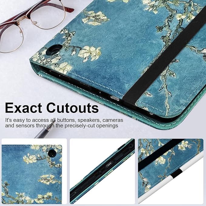 Grifobes Case 8/8 Plus [Only for 2024/2022/2020 Released 14th/12th/10th Generation] Premium PU Leather Folio Stand Smart Auto Wake/Sleep Cover with Built-in Stylus Holder/Pocket Flower Teal
