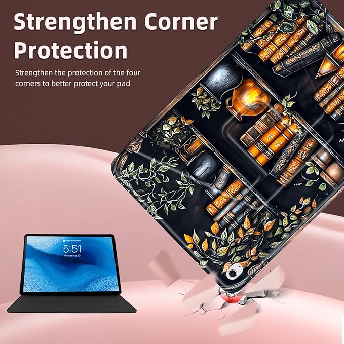 for iPad 10th Generation Case 360 Degree Rotating Stand Cover Multi Angle Viewing Auto Sleep/Wake Shelf Filled with Books Leather Case for iPad (A16) 11th Generation 11 Inch 2025