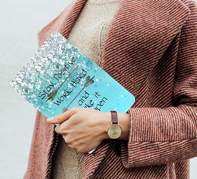 Blue Glitter Quote Stay Positive Work Hard and Make It Happen