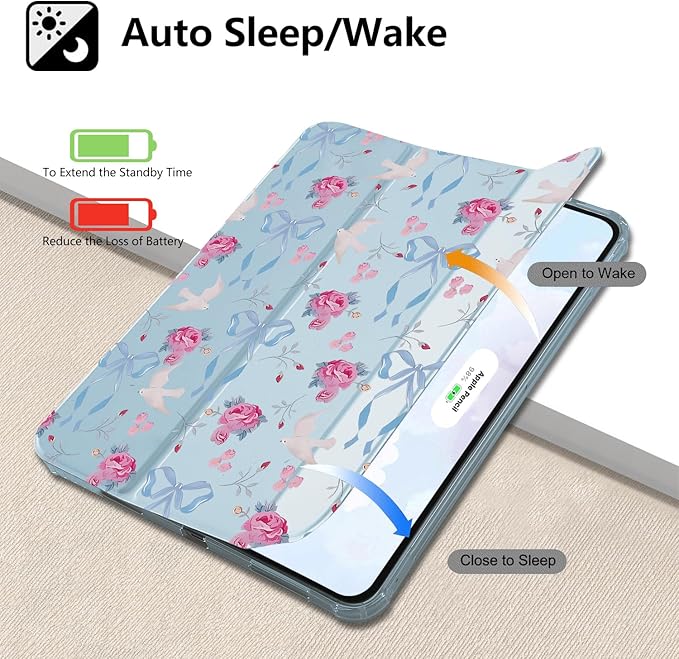 MAYCARICute Bow Floral Case for 10.9 Inch Ipad Air 4/Air 5 Kawaii Flowers Bowknot Cover for Ipad Cartoon Bird Animal Case(2020/2022) Shockproof Auto Sleep/Wake Cover with Pencil Holder Girls Women