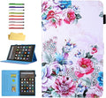 Case for 10.1 Amazon Kindle Fire HD 10 Tablet 9th/7th Generation 2019 and 2017 with Stylus Holder Card Slots [Auto Sleep/Wake] Smart Stand PU Leather TPU Magnetic Folio Cover Colorful Rose