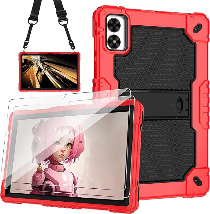 Case for Vortex ZTAB10/T10M PRO 10.1 inch Tablet Hybrid Shockproof Case Built in Kickstand with Screen Protector for Vortex ZTAB 10/T10M PRO 10.1 inch Tablet (Red/Black/2 PCS)