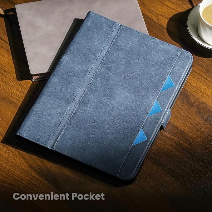 Handmade Case for iPad Pro 13 Inch (M5/M4) 2025/2024 with Pencil Holder PocketMagnetic ClosureAuto Sleep/WakeVegan Leather Folio Protective CoverMulti Angles StandLight Blue