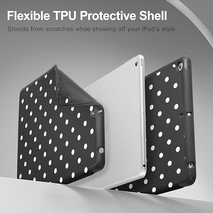 Tuiklol Case for iPad 10.2 Inch 2021 2020 2018 Release 9th / 8th / 7th Generation Built-in Pencil Holder TPU Protective Stand Back Cover Trifold Stand-Auto Wake/Sleep Spot-Black