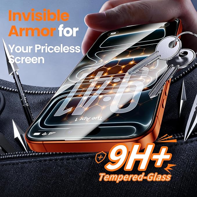 3 Pack for iPhone 17 Pro Max Screen Protector 6.9 9H+ Tempered Glass with Auto Dust Removal Easy Installation Kit Bubble-Free Case Friendly