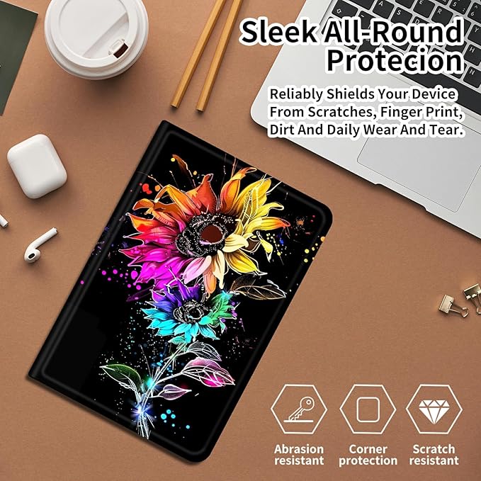 DIGTIALLL Case for Amazon Kindle Fire HD 10 &amp 10 Plus Tablet (11th Generation 2021 Release) 10.1 PU Leather Smart Protective Cover with Auto Sleep/WakeColorful Sunflowers