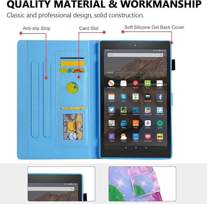 Folio Case for Amazon Fire HD 10 Tablet (5th/7th/9th Generation) Slim Fit Stand Magnetic Soft TPU Back Smart Cover for All-New Fire HD 10 2015/2017/2019 Sleep Mode Rose Blossom