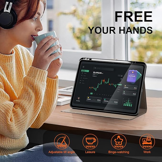 for iPad Pro 13 inch M4 Case 2024 Premium Microfiber Leather Protective Cover with Zipper Pocket Auto Wake/Sleep Multi-Angle Stand Pencil Holder for Model A2925 A2926 A3007 (Black/Grey)