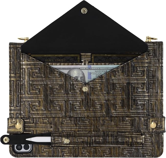 Handbag Case for iPad Pro 12.9 2018-2022 &amp iPad Air 13-inch 2024-2025 - Techcircle Vintage Maze Pattern Crossbody Folio Stand Case with Pencil/Card Holder Hand Grip/Shoulder Strap Retro Bronze