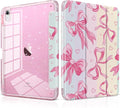 MEEgoodo Case for iPad A16 11th Generation 2025/10th Generation 2022 Glitter Tablet Cases with Transparent Acrylic Back+Trifold Stand +Pencil Holder+Auto Wake/SleepPink Bow &amp Rainbow Striped