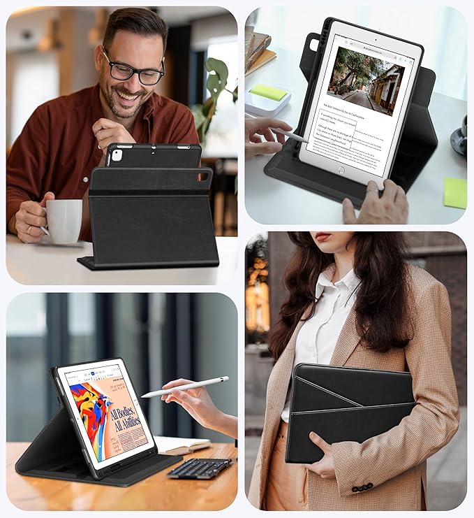 DTTO for iPad 6th / 5th Generation 9.7 Inch (2018/2017) iPad Air 2 / Air 1 Case 360 Degree Rotating Premium Leather Folio Stand Cover with Pencil Holder Black