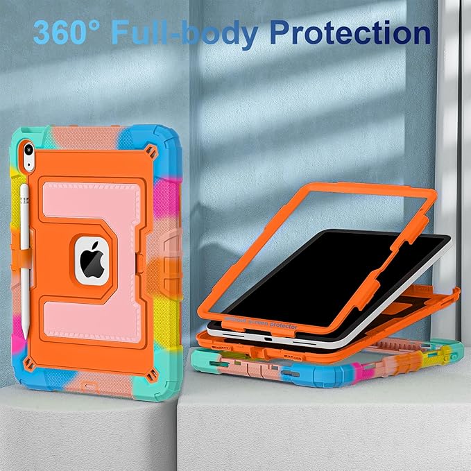 WESOROL Case for iPad A16 11th Generation 11 Inch (2025) iPad 10th Generation 10.9 Inch (2022)i Pad A16 Case Military Grade Shockproof Cases with Pencil Holder Shoulder StrapColorful Orange