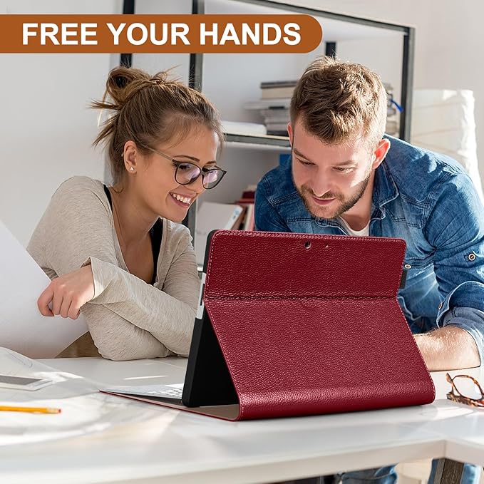Genuine Leather Case for 13 inch Microsoft Surface Pro 11/10/9 | Slim Protective Cover with Adjustable Stand Auto Wake/Sleep Premium Leather | Wine Red