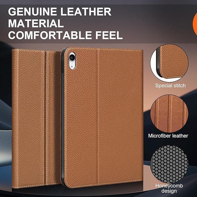 Genuine Leather Case for iPad 11th Generation (11-inch 2025) &amp iPad 10th Generation (10.9-inch 2022) Protective Auto Wake/Sleep Adjustable Stand Multiple View AnglesBrown