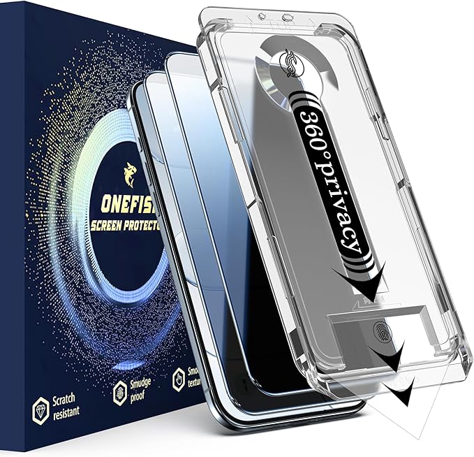 OneFish for iPhone Air Privacy Screen Protector 4-Way 360° Anti-Spy Tempered Glass 9H Hardness HD Clear Anti-Fingerprint 3D Curved Edges Case-Friendly &amp Easy Installation [2 Pack]