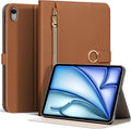 Leather Case for iPad Air 11 M2/M3/M4 (2024-2026) &amp 10.9 4th/5th Gen (2020/2022) with Pocket &amp Buckle Auto Wake/Sleep Shockproof Adjustable StandBrown